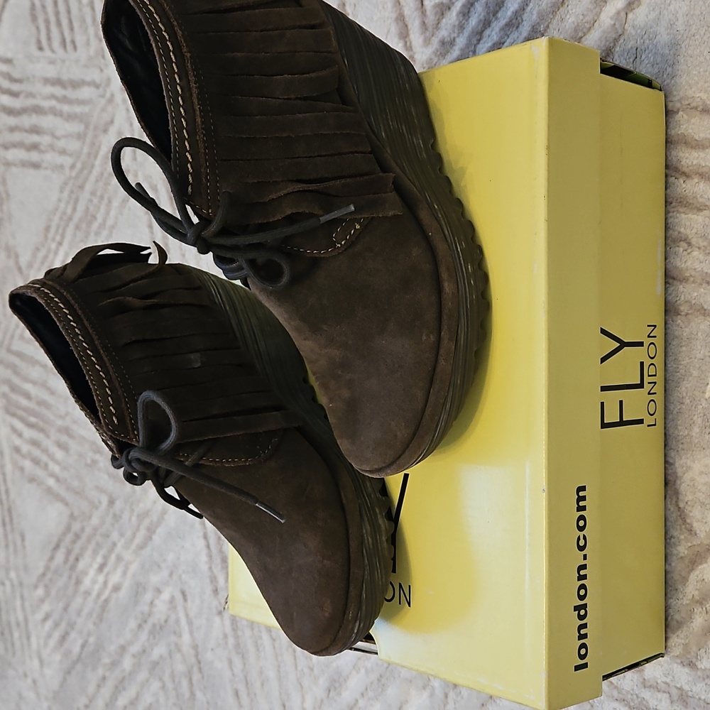 Fly London fringe bootie/wedge